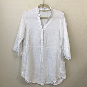 Laura Bianchi ITALY Tunic Top Womens Small White Popover White Linen